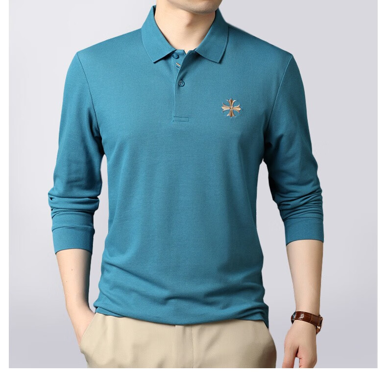 赛狄尊轻奢品牌长袖t恤男翻领新款春秋薄款衣服纯棉秋装上衣 浅绿 m