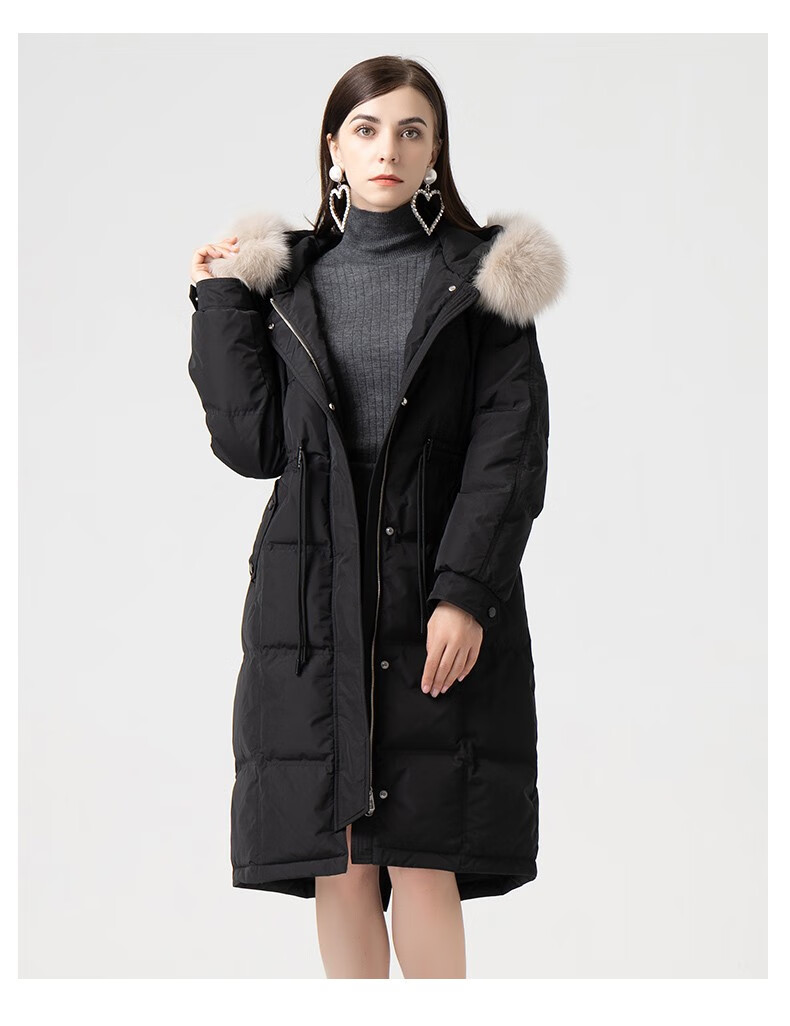雅鹿羽绒服女过膝长款加厚连帽狐狸毛领2020年冬季新品时尚潮流宽松
