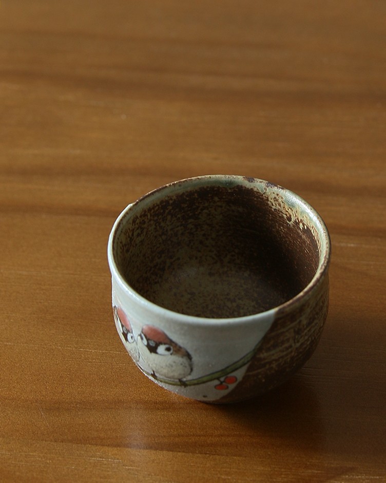 御前 陶瓷麻雀图日本进口九谷烧中村陶志人监制主人杯 品茗杯手绘陶杯