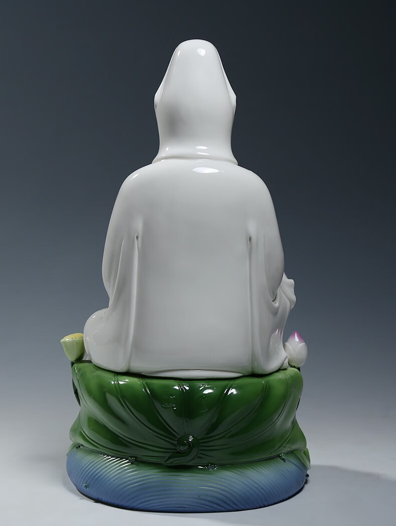 微美10至16吋水莲送子观音佛像供奉观世音菩萨家用佛堂陶瓷摆件白衣