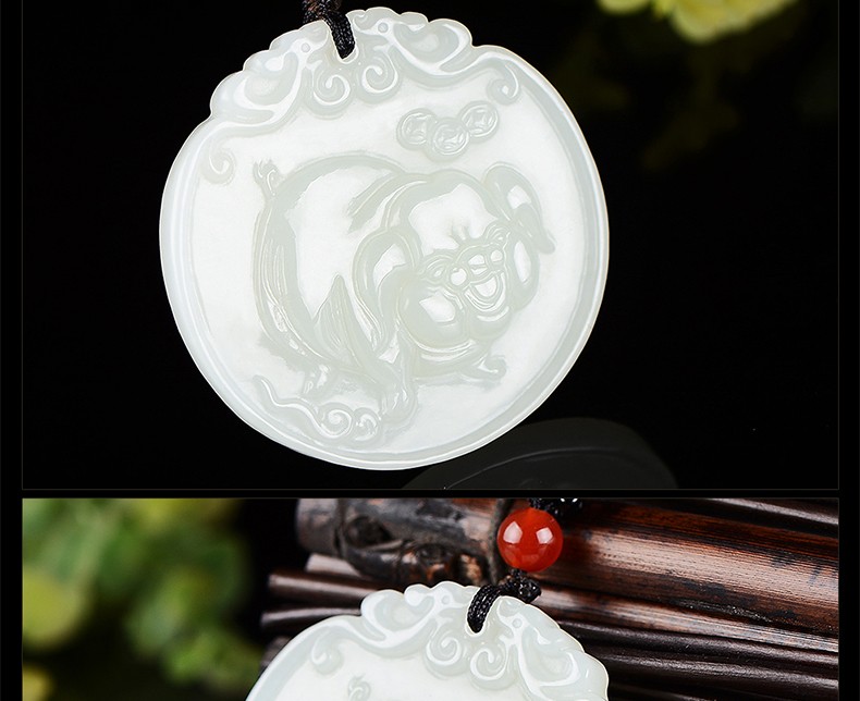 落花啼春和田玉白玉生肖猪吊坠福猪玉佩玉石属猪玉坠挂件玉牌