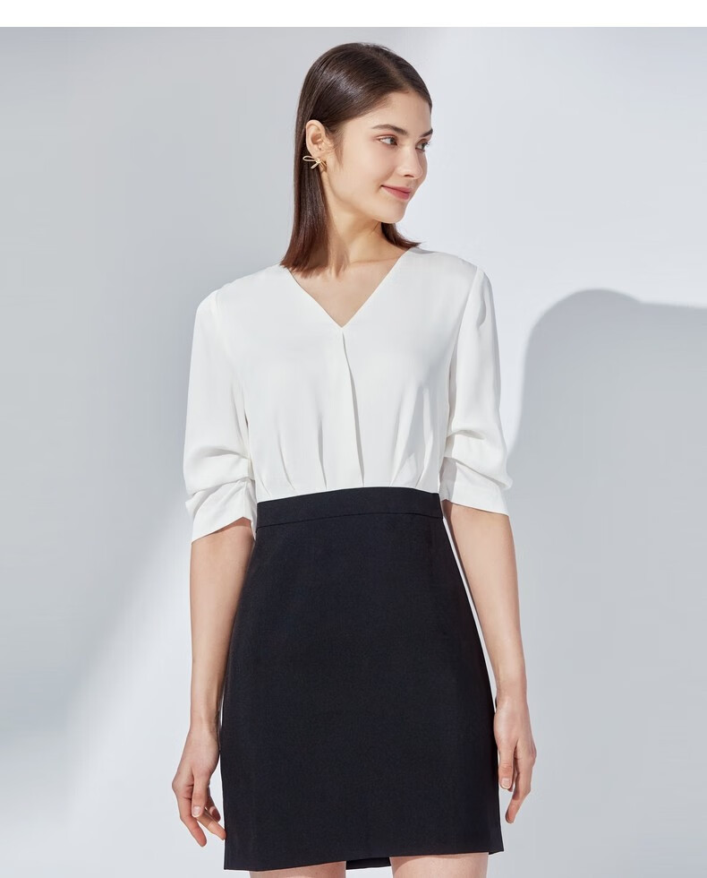 g2000女装连衣裙春夏新款黑白职业拼接连衣裙通勤轻熟显瘦裙00762048