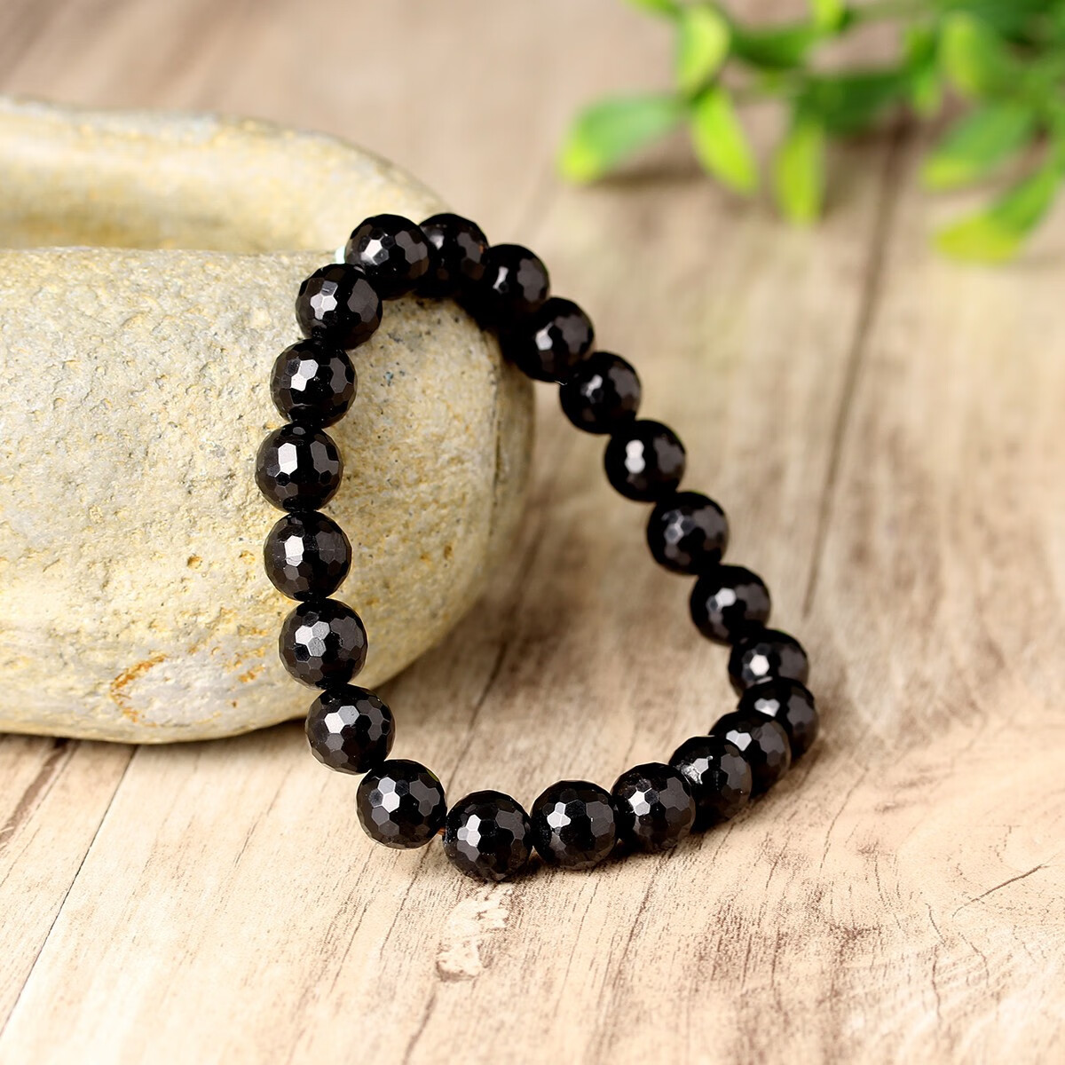一生一石 黑金武士 天然黑碧玺手链 128刻面珠子黑色电气石水晶手串