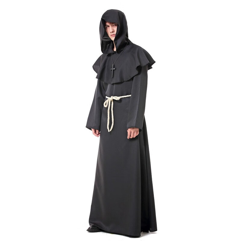 万圣节cosplay 古装中世纪僧侣服修士袍巫师服牧师服套装 蓝色 s(160-