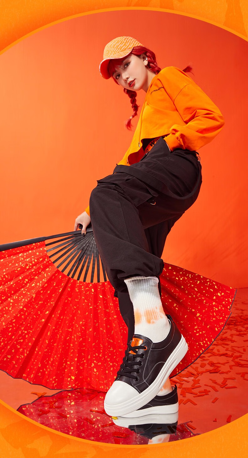 康奈情侣款商城同款国潮女士大橘大利系列休闲鞋韩版小白鞋圆头系带