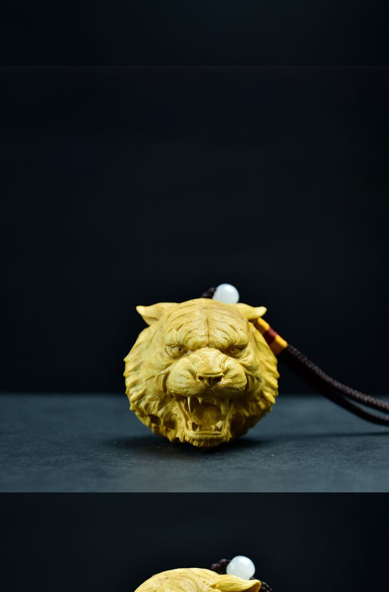 手把件随身原木雕刻工艺品守护生肖虎家居装饰品摆件小号虎头4484cm