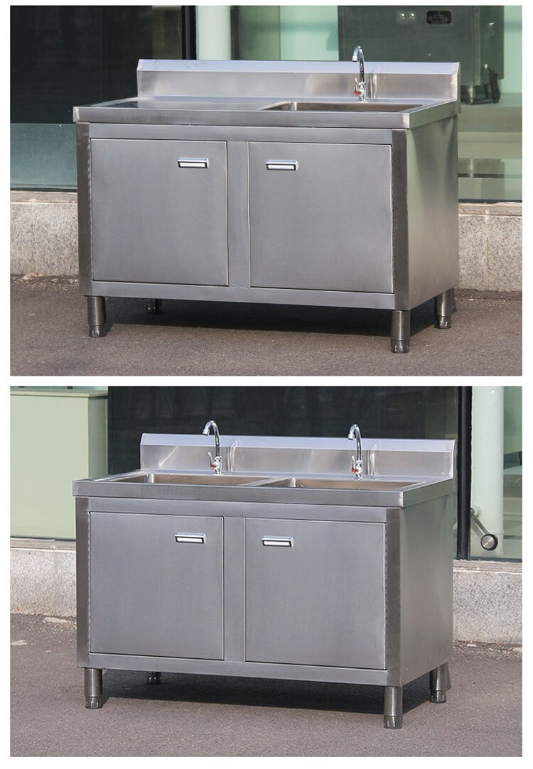 不锈钢水池柜商用水槽单双三眼池柜式洗菜盆消毒池食堂家用洗碗池