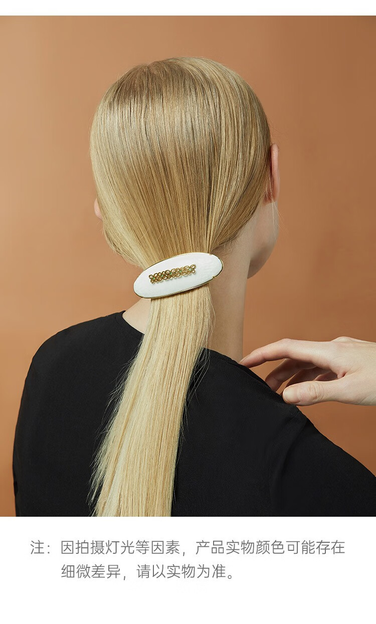 shes茜子发饰品 轻简时尚柔软羊革皮金属蝴蝶大号马尾夹一字半发夹