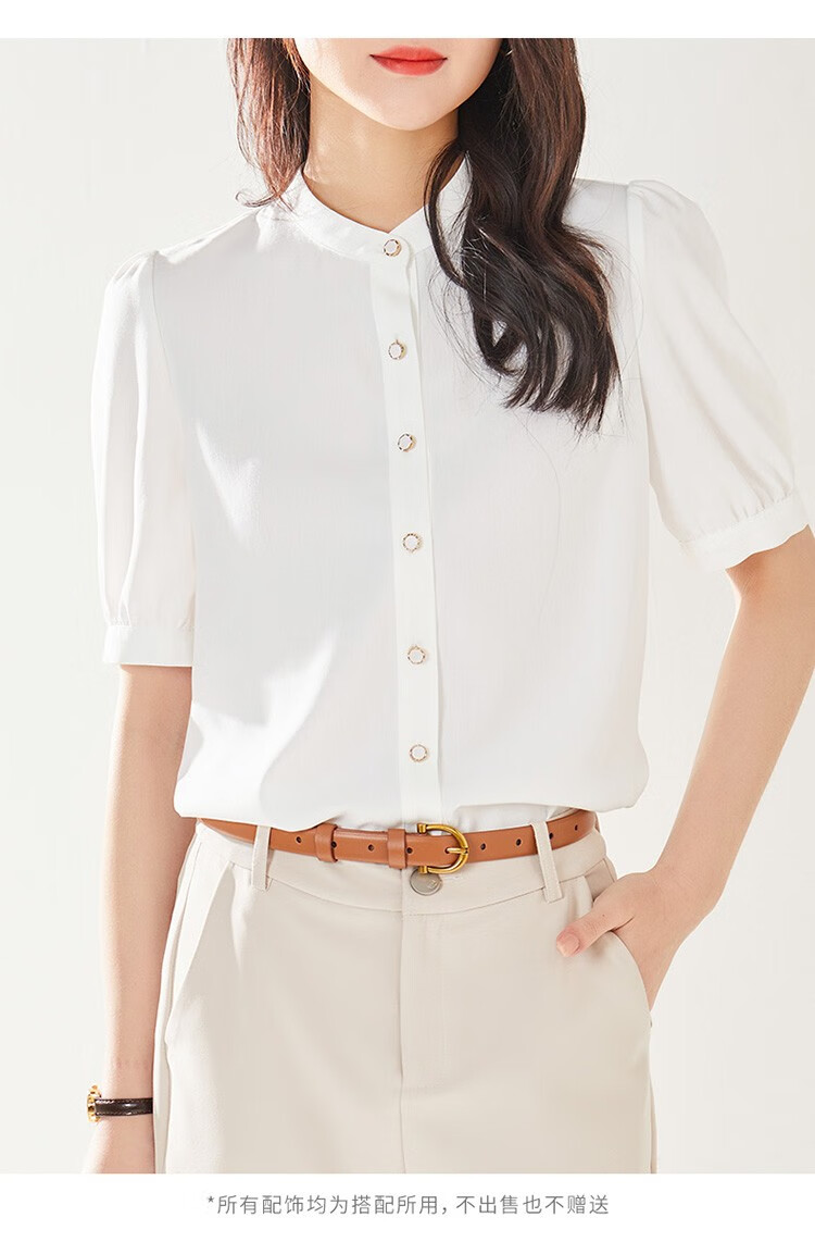 娅丽达夏装白色衬衫女设计感小众2021薄款单排扣直筒五分袖雪纺衫