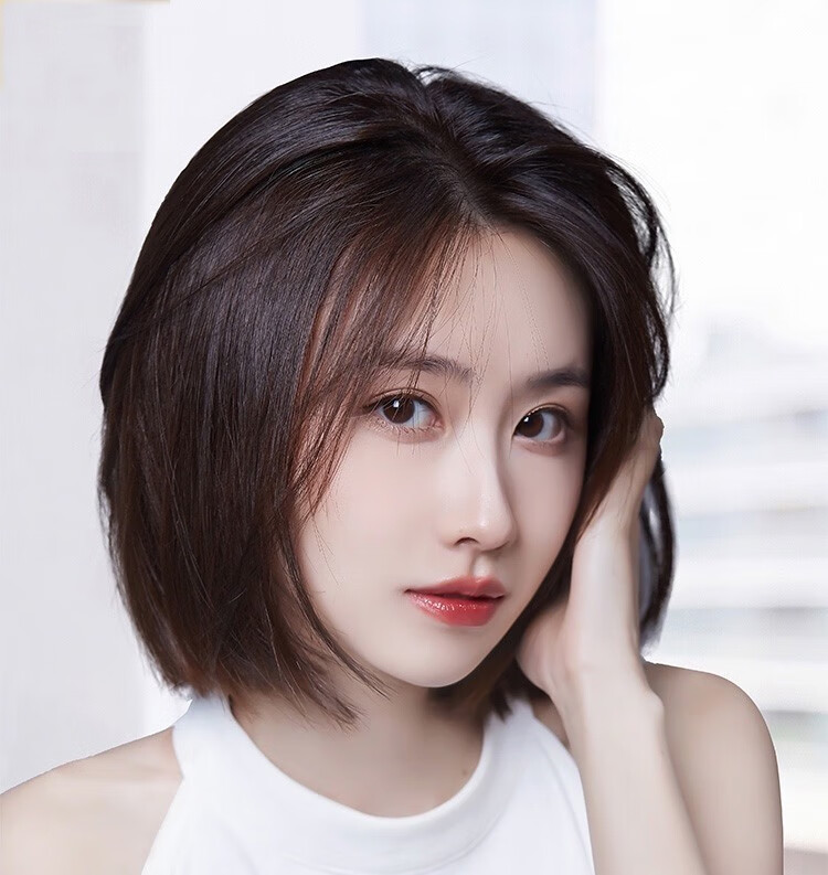 欧宝格(oubaoge)假发真发全真人发偏分短发女时尚发型自然全头套式短