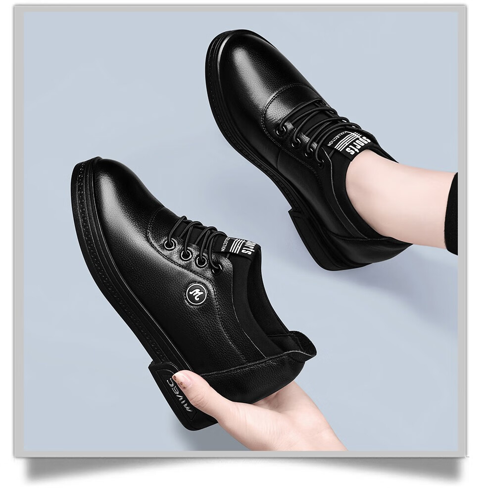 fgacct内增高黑色单皮鞋女士圆头搭配西装春天学生时尚休闲中跟单鞋