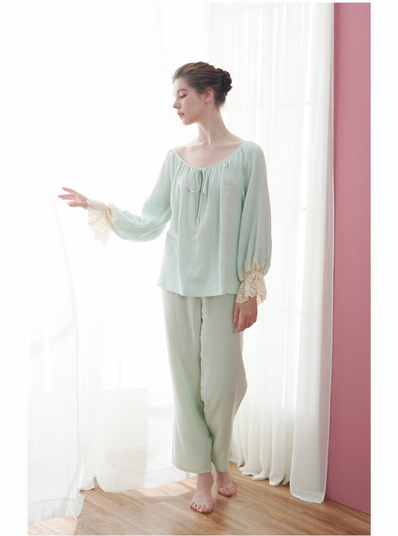 商场同款cabrida四季白色睡衣女法式蕾丝花边clw4b820ab1纯棉双层家居