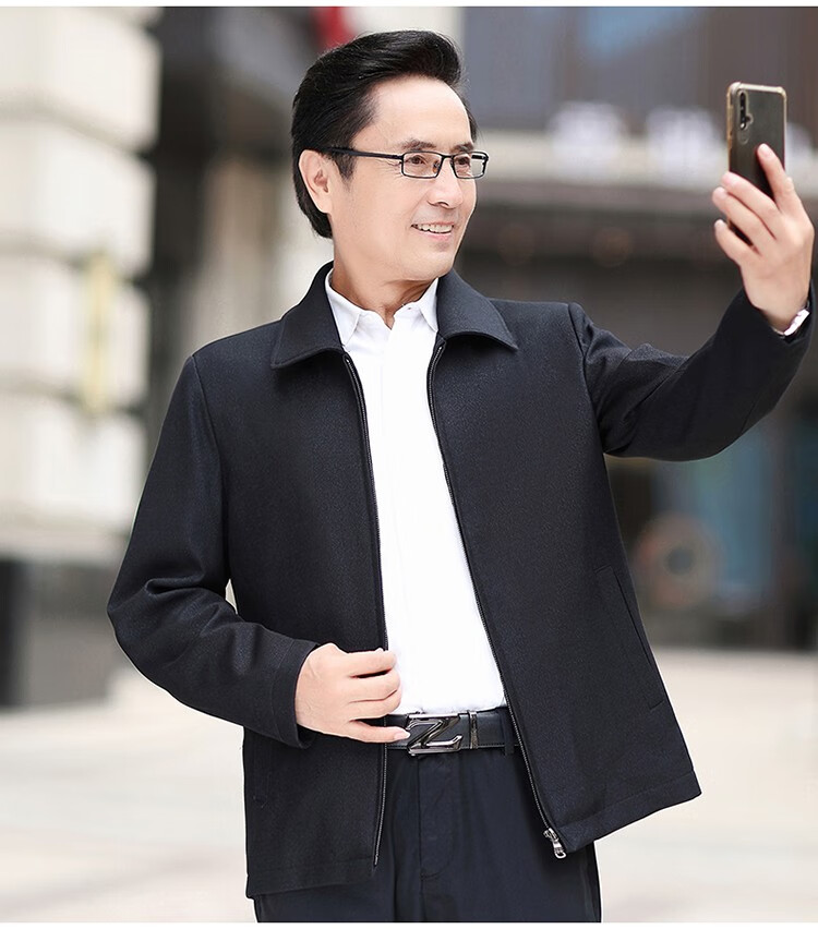 香港老爷车夹克男2021春秋款中年干部夹克爸爸装休闲上衣宽松外套中