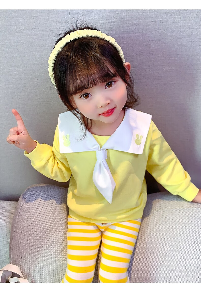 小乖童年童装女宝宝套装2021年春季洋气婴儿幼儿小兔子海军领卫衣春秋