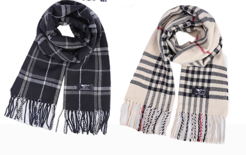 七匹狼(septwolves)围巾男士秋冬季时尚保暖格子拼色条纹加厚腈纶围脖