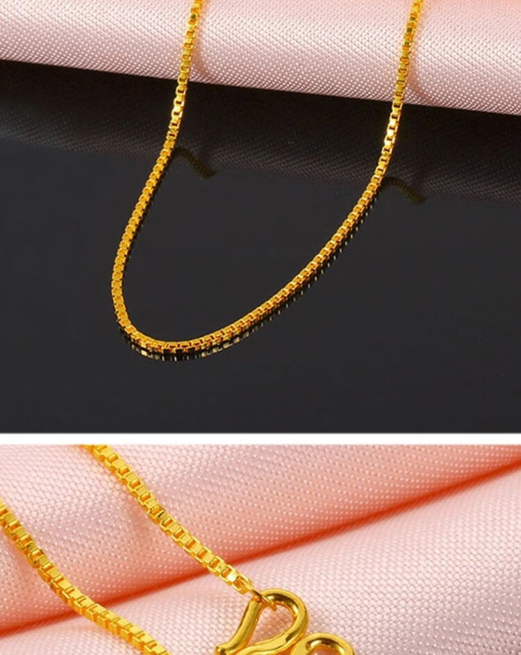 足金项链素链9999黄金盒子链时尚简约女士真金链子送礼自戴兆泰1015克