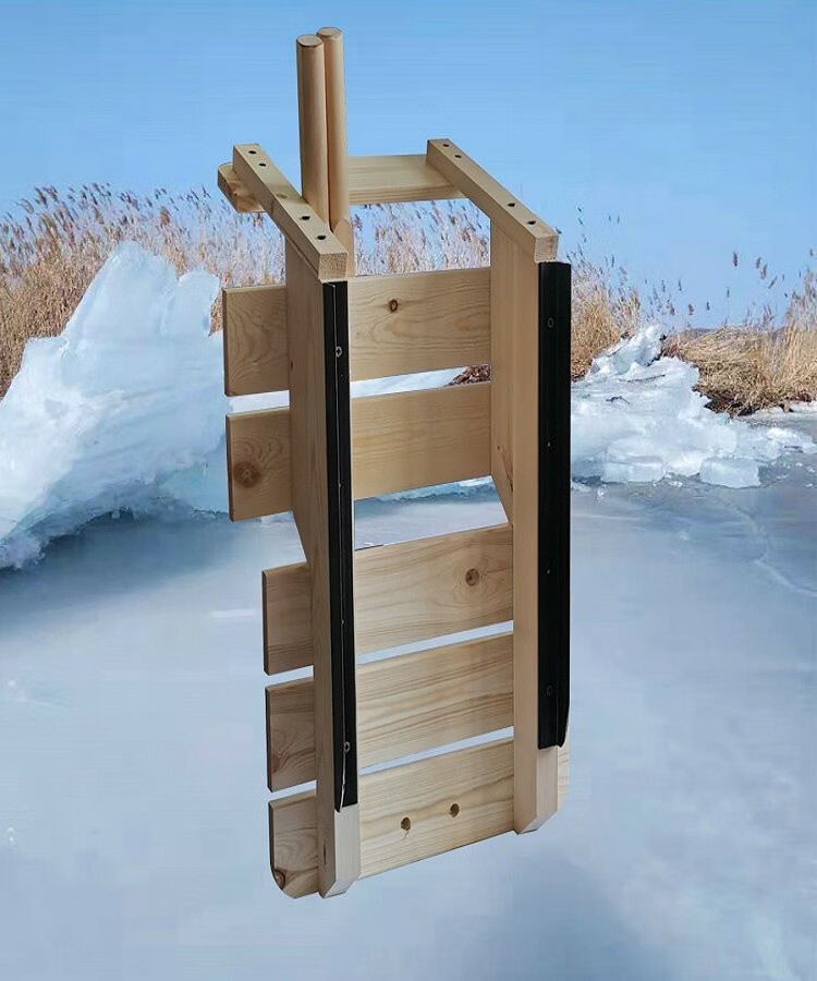 折叠冰车滑冰车单腿驴东北冰爬犁冰钳实木成人儿童小孩带靠背单梯带