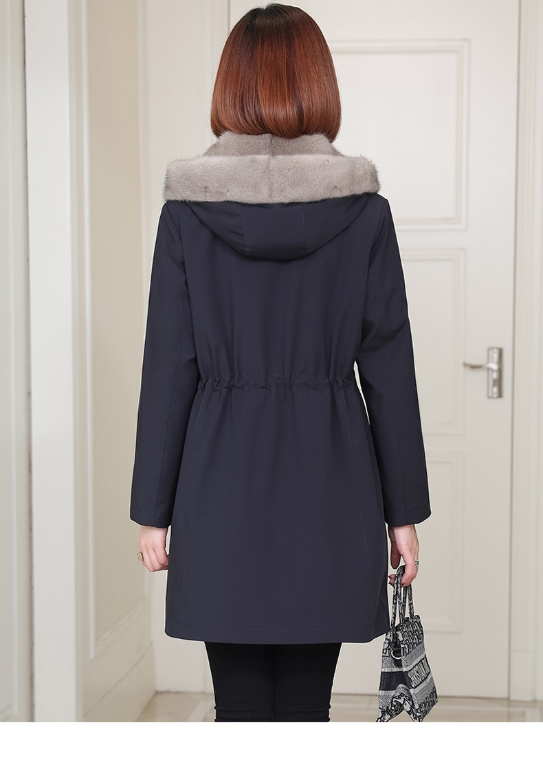 欧迪鸟odybird品牌女装派克服女中长款2021新款皮草内胆可脱卸水貂毛