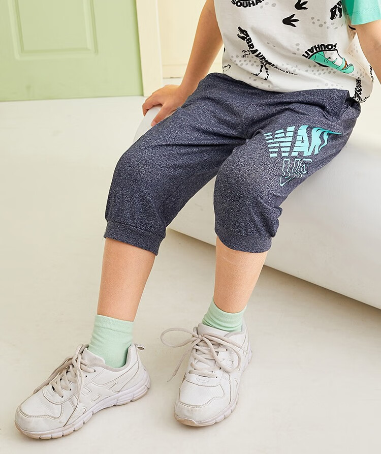 水孩儿童装男童七分裤短裤薄夏新款中大童男针织短裤休闲运动裤潮墨松