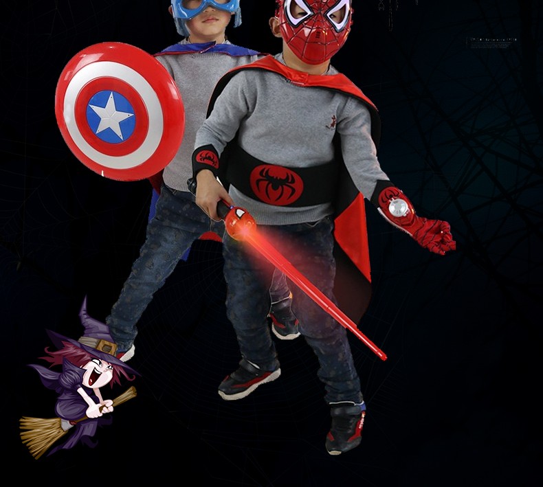 圣诞节服装儿童美国队长蜘蛛侠披风装饰儿童cos扮演道具套装化妆舞会