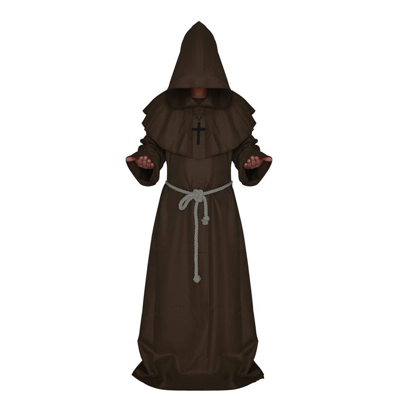 万圣节中世纪修士袍僧侣服巫师服cosplay服披肩演出服 白色巫师服 l码