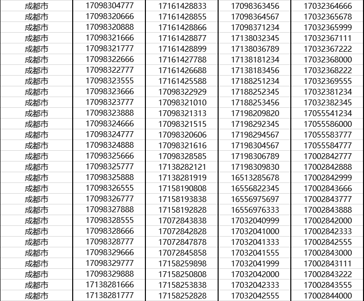 中国移动手机卡靓号四川成都市移动电信联通号码自选全国通用三连号