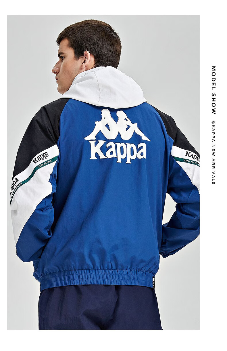 kappa卡帕防风衣男梭织外套休闲连帽开衫卫衣拼接长袖k0b12fj02d黑色