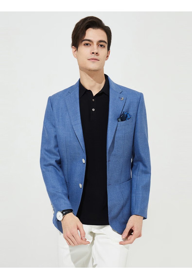 款西服男休闲西装外套男修身浅蓝青年西装男士潮流浅蓝色180100a52