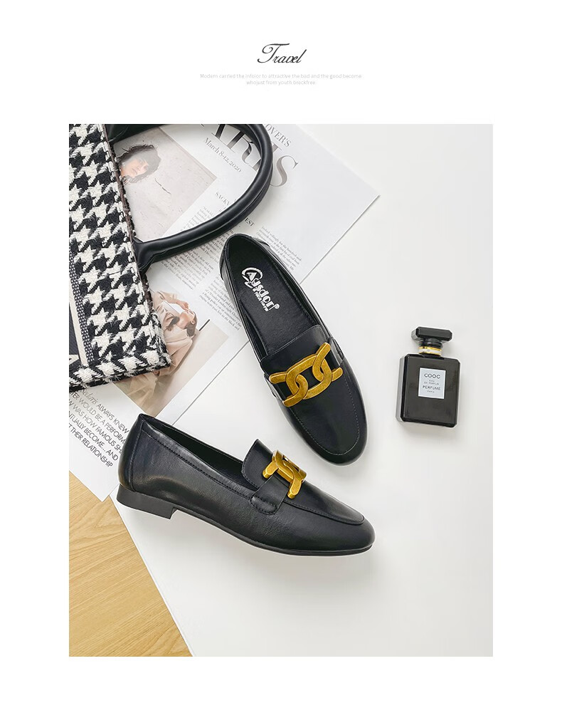 奥古狮登单鞋女鞋新款一脚蹬金属扣通勤女士女鞋511050黑色39