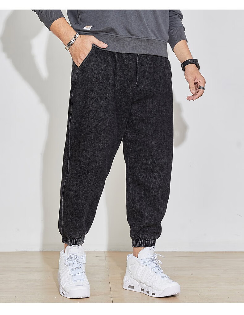 豪朗格加肥加大码牛仔裤男装厚款长裤肥佬胖子阔脚超大号秋冬裤子高腰