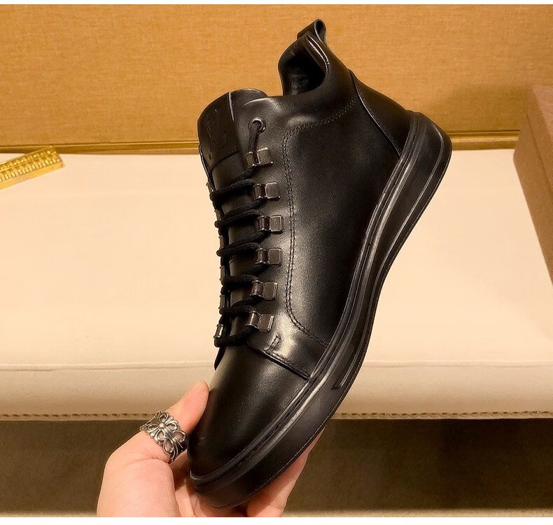 kbtb男鞋秋冬季英伦风平底板鞋男潮流系带舒适简约休闲鞋男黑色38