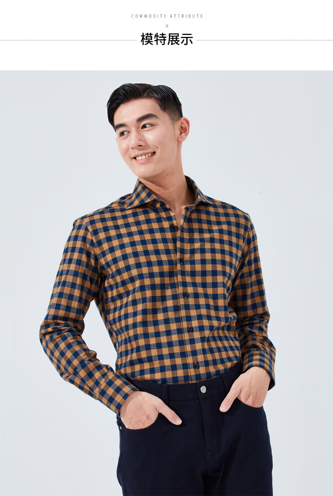 hany纯棉衬衫男长袖格子温莎领磨毛高端正装商务休闲男士衬衣法里德格