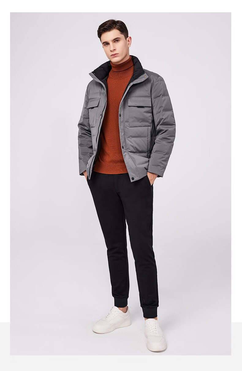 斯得雅(stava)男装保暖外套休闲男士羽绒服纯色翻领多口袋冬季新款