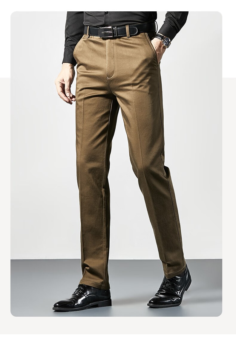 虎都休闲裤男直筒中高腰微弹长裤含棉超高商务休闲男裤2021年新款男