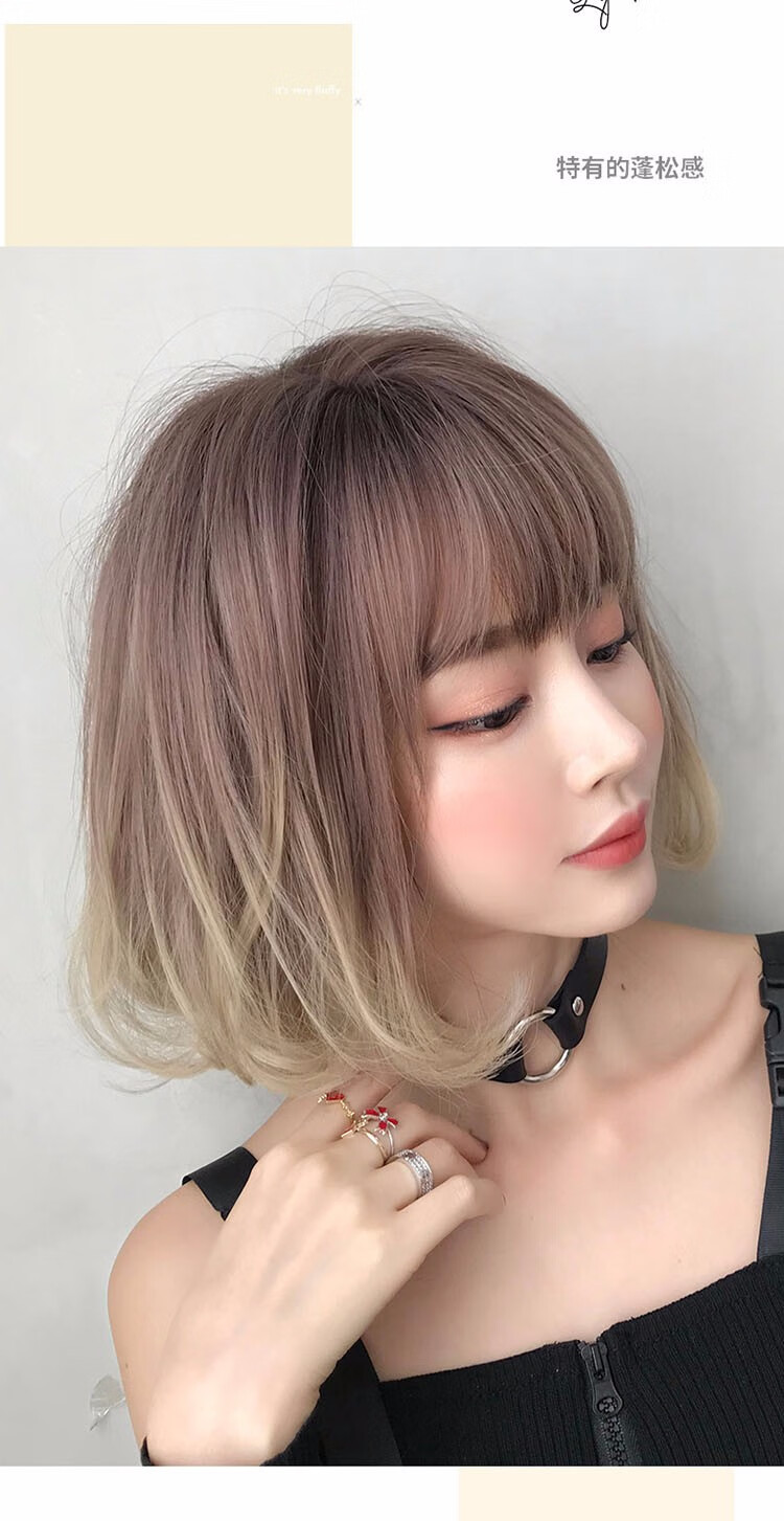 天使丝丝假发女短发全头套式网红波波头渐变金色内扣自然短发整顶发套