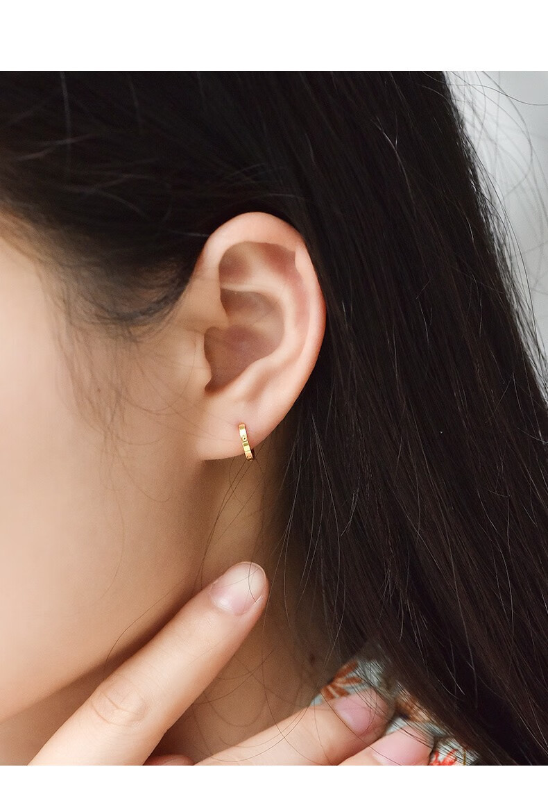 爱的约定18k黄金耳圈耳扣女彩金耳环耳钉2021年新款ins时尚轻奢气质养