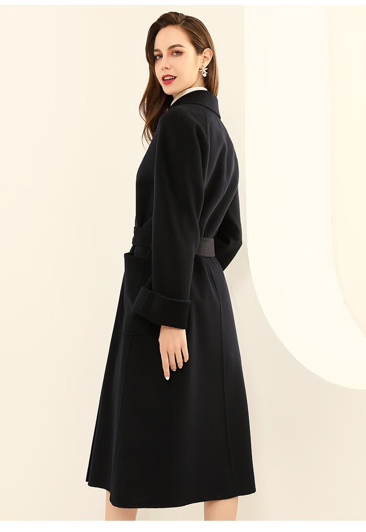 柏玛莎(bomasha)轻奢品牌水波纹羊绒大衣女中长款2021年新款冬季双面