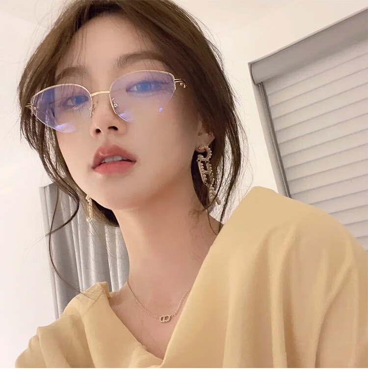 sisyphus猫眼半框细边金属流线型眼镜斯文败类近视防蓝光平光女可配