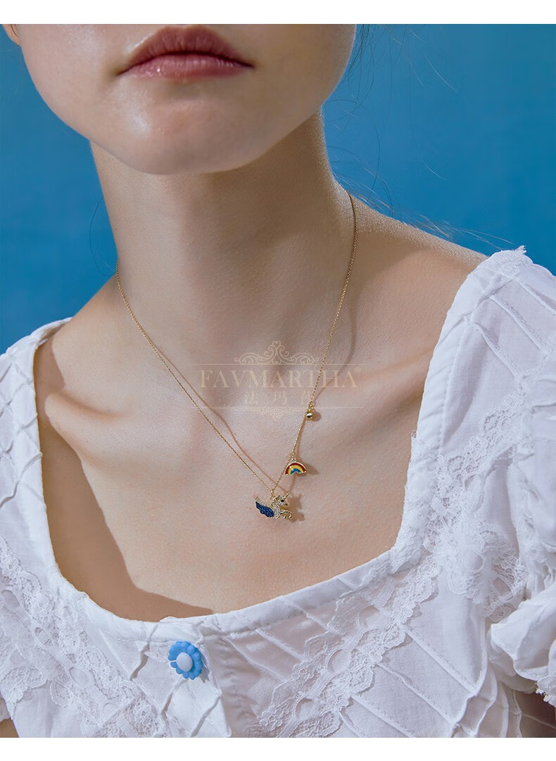 法玛莎(favmartha)轻奢品牌独角兽彩虹项链ins少女小众设计感锁骨链送