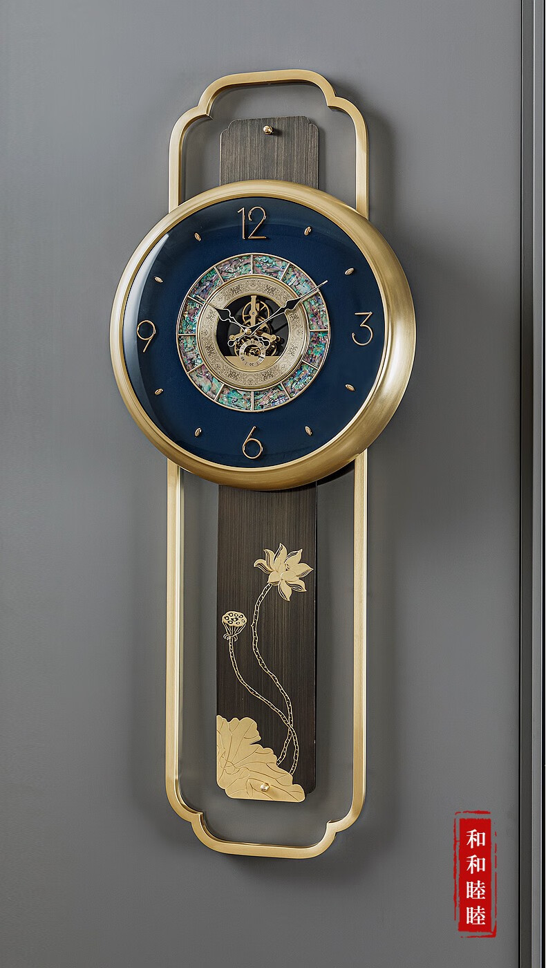 伯莎丹顿 高端新中式钟表黄铜装饰挂钟家用客厅挂墙时尚大气石英钟