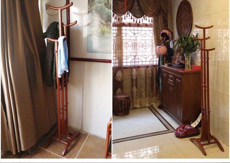 芝兰家具实木衣架落地衣帽架实木花犁木中式古典紫堂木质挂衣架子卧室