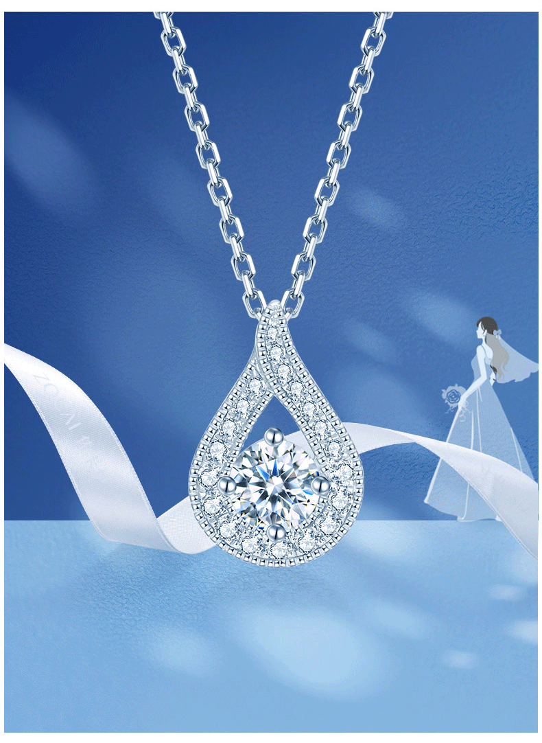佐卡伊钻石吊坠女白18k金项链水滴时尚饰品求婚结婚首饰女神的嫁衣共
