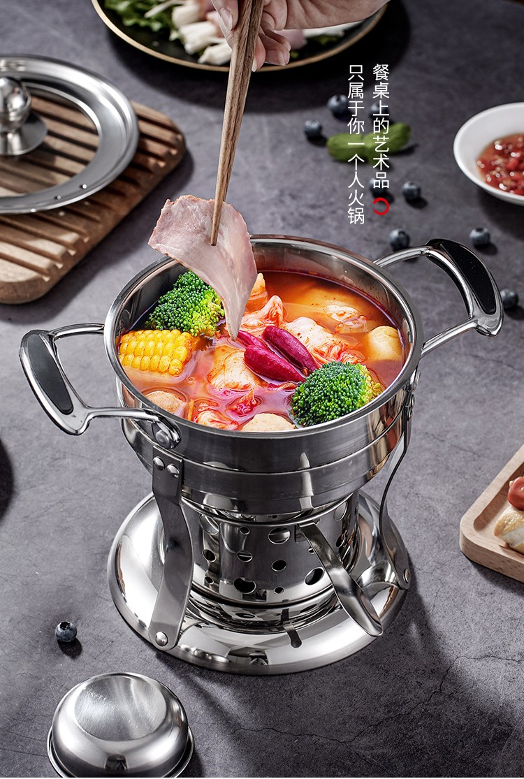 不锈钢单人个人小火锅燃气瓦斯炉火力可调式充气涮锅一人一锅单人连体
