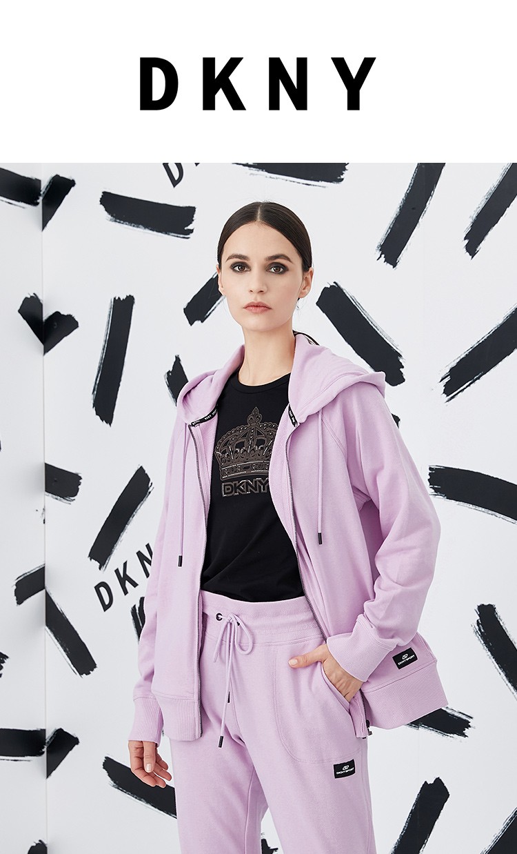 dkny2022早春新款简约纯色连帽抽绳长袖棉质卫衣开衫女式外套dp1j8744