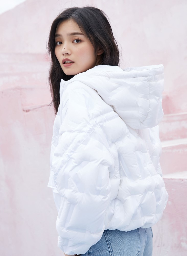 veromoda秋冬90%白鸭绒填充字母压花连帽羽绒服女 c04木举绿色 175