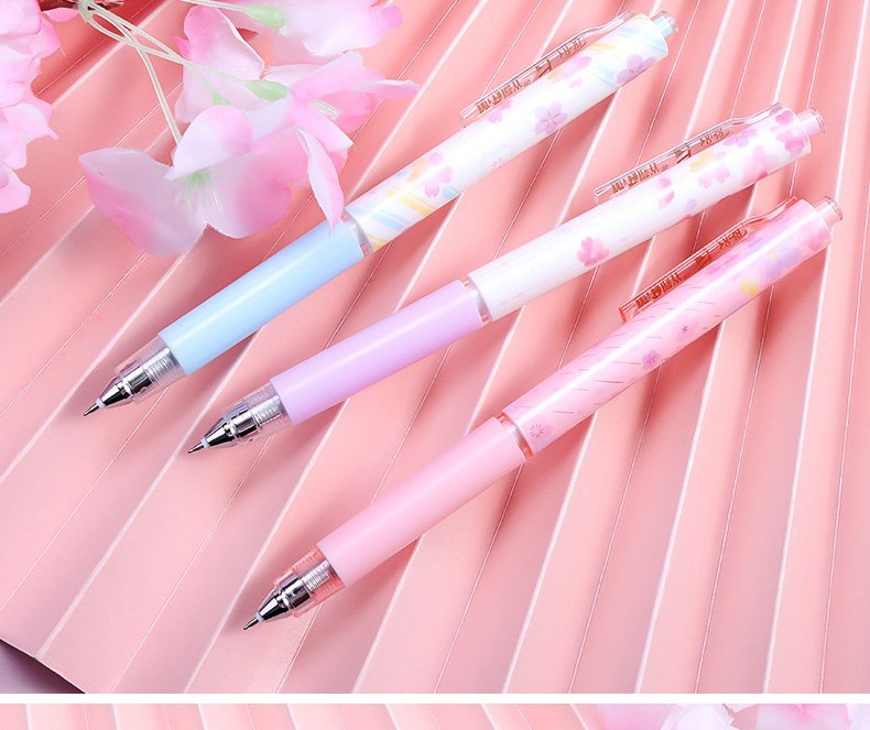 晨光按动中性笔少女心高颜值樱花限定学生用黑色水笔笔尖038速干2支装