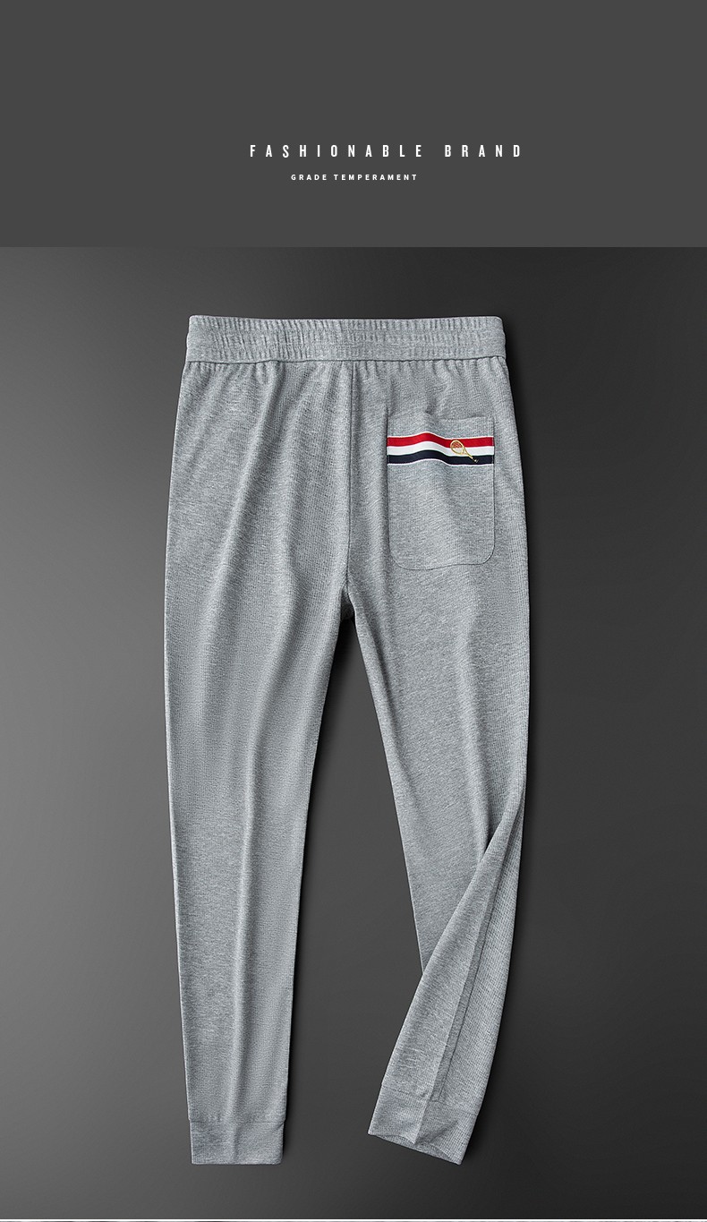 海布欧运动裤男2022年新款【聚酯纤维面料】华夫格修身束脚浅灰色运动