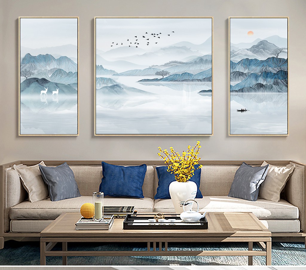 饰晴画意客厅装饰画新中式山水画沙发背景墙壁画简约现代大气书房招财