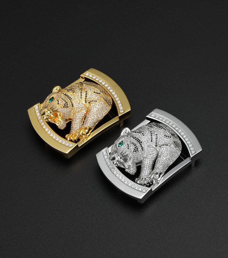 塞格斐度皮带扣头镶钻老虎腰带扣不锈钢扣霸气平滑扣内穿板扣38宽老虎