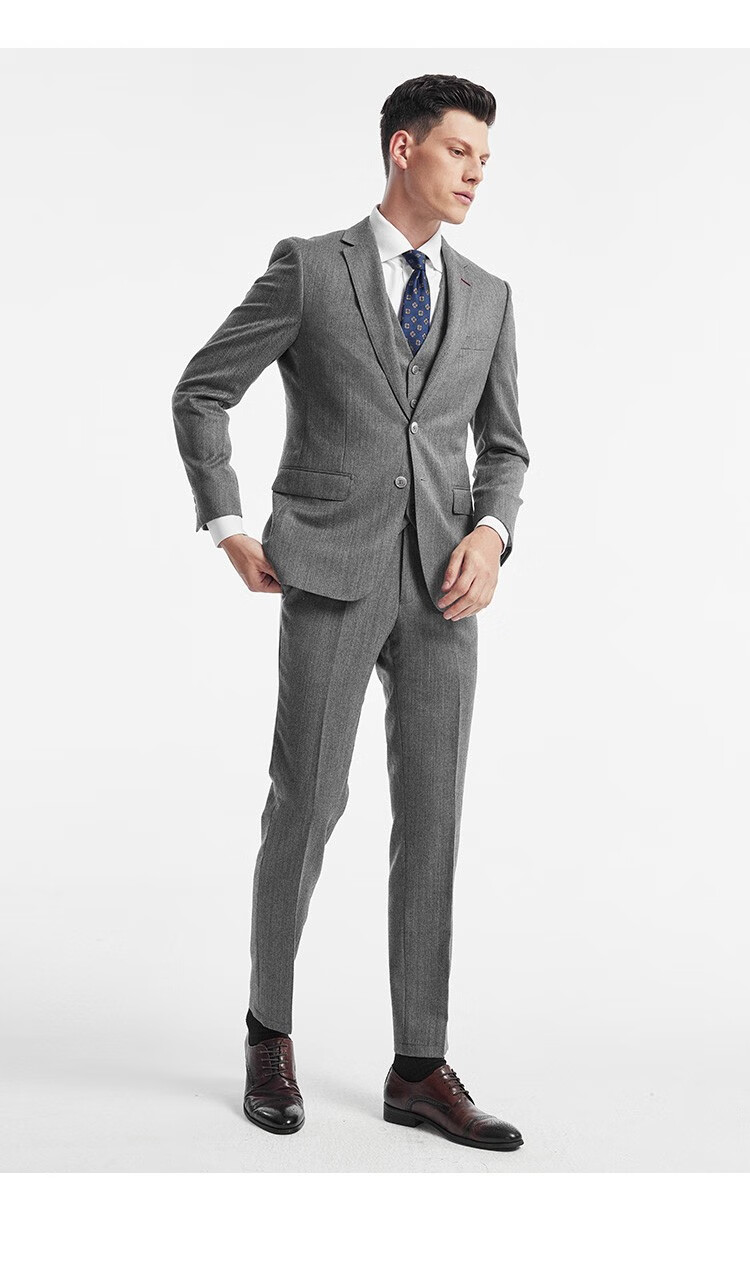 羊毛面料西服套装高级灰男士结婚西装休闲轻商务职业正装 灰色(两件套